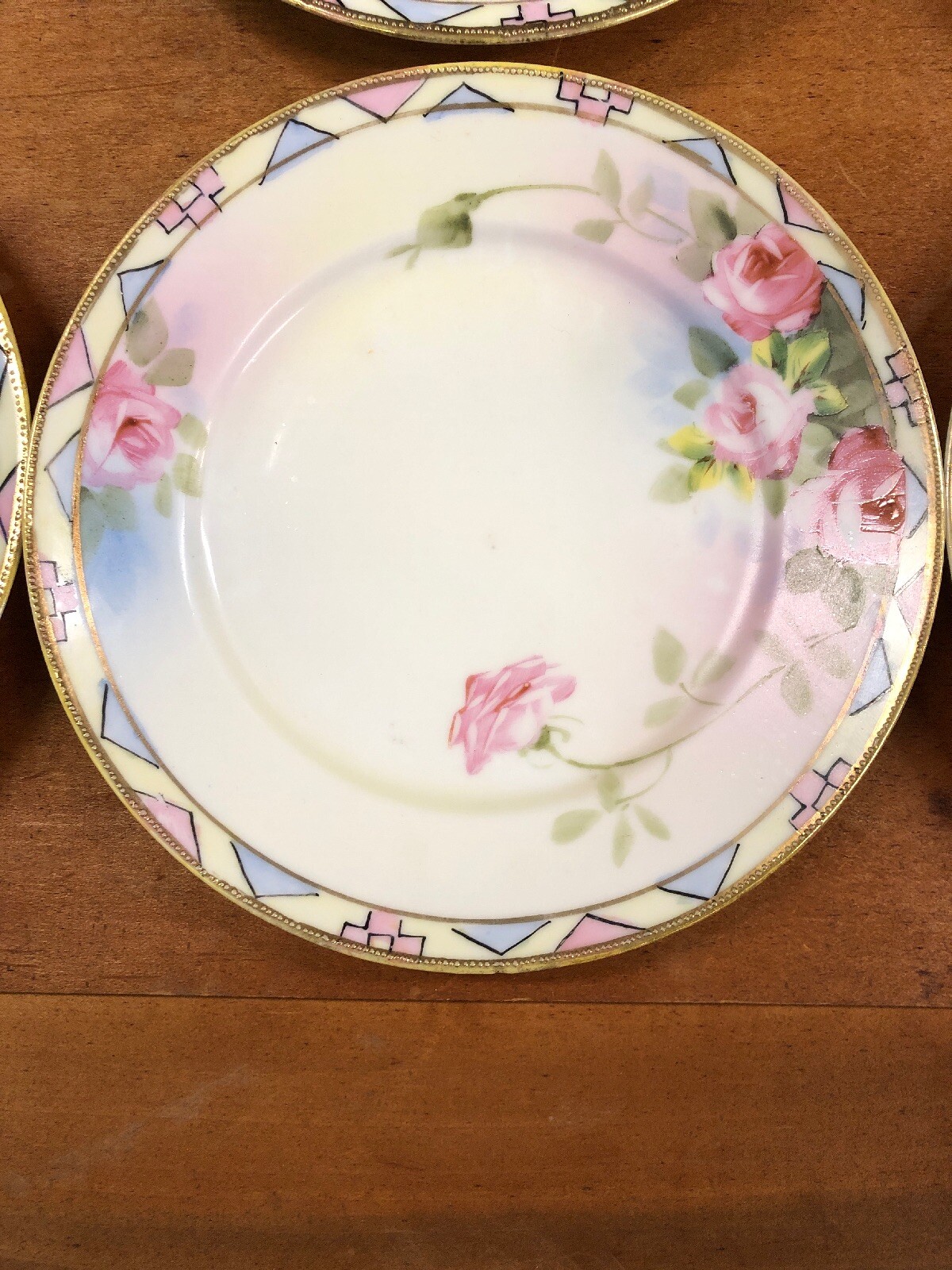 Vintage Antique Nippon Gold Rose floral Dessert Appetizer Plates plate set 6