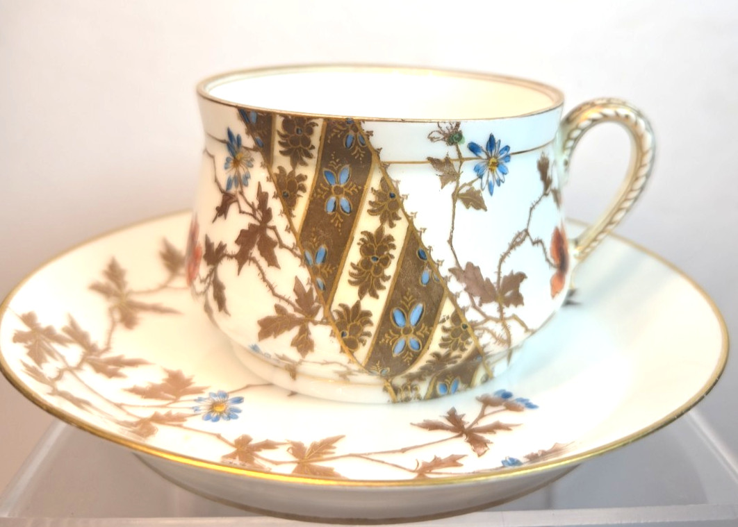 Antique Havilland Porcelain Teacup Saucer Set CFH GDM Limoges France 1890s