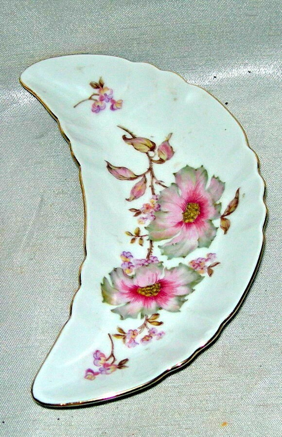 Vintage Mitterteich Bavaria Crescent Bone Dish #098 Floral Pattern