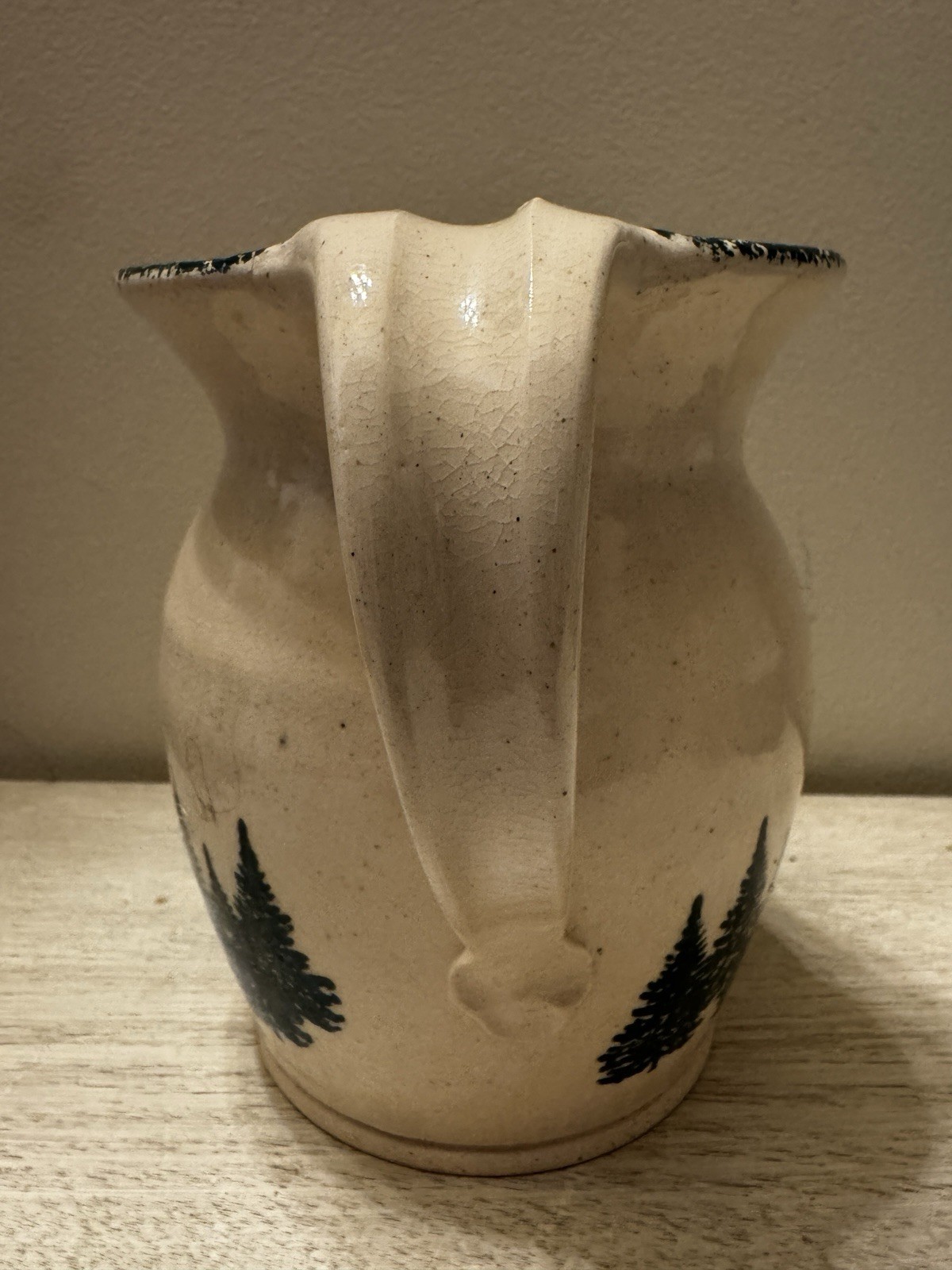 VTG 1992 Three Rivers Pottery Stoneware Pitcher – Hand-Thrown Pine Tree Motif