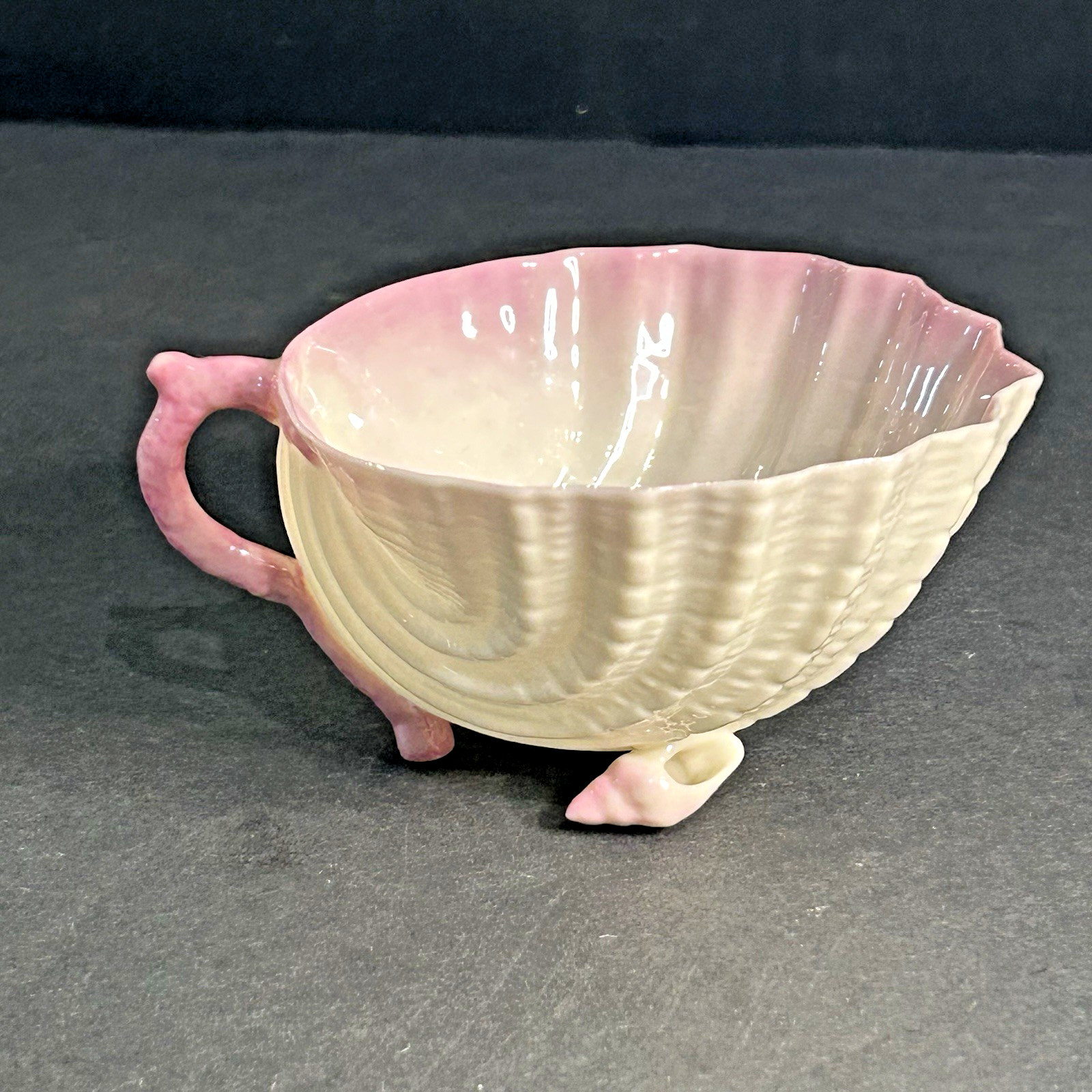 Antique Belleek Neptune Pink Shell Teacup 2nd Black Mark Cup Only Ireland