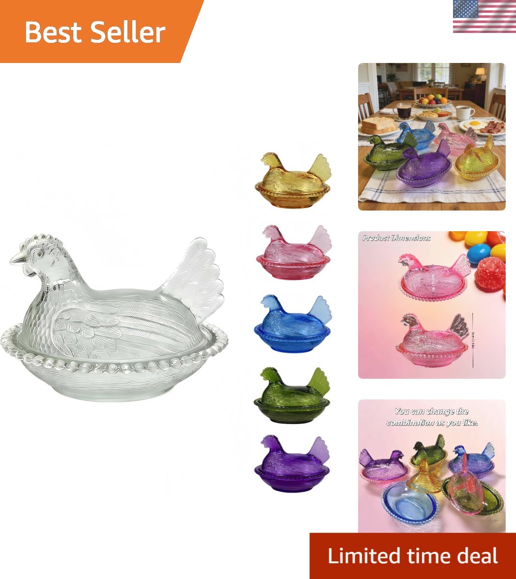 Clear Hen on Nest Candy Dish with Lid | Large Pedestal Unique Candy Bowl for Sna