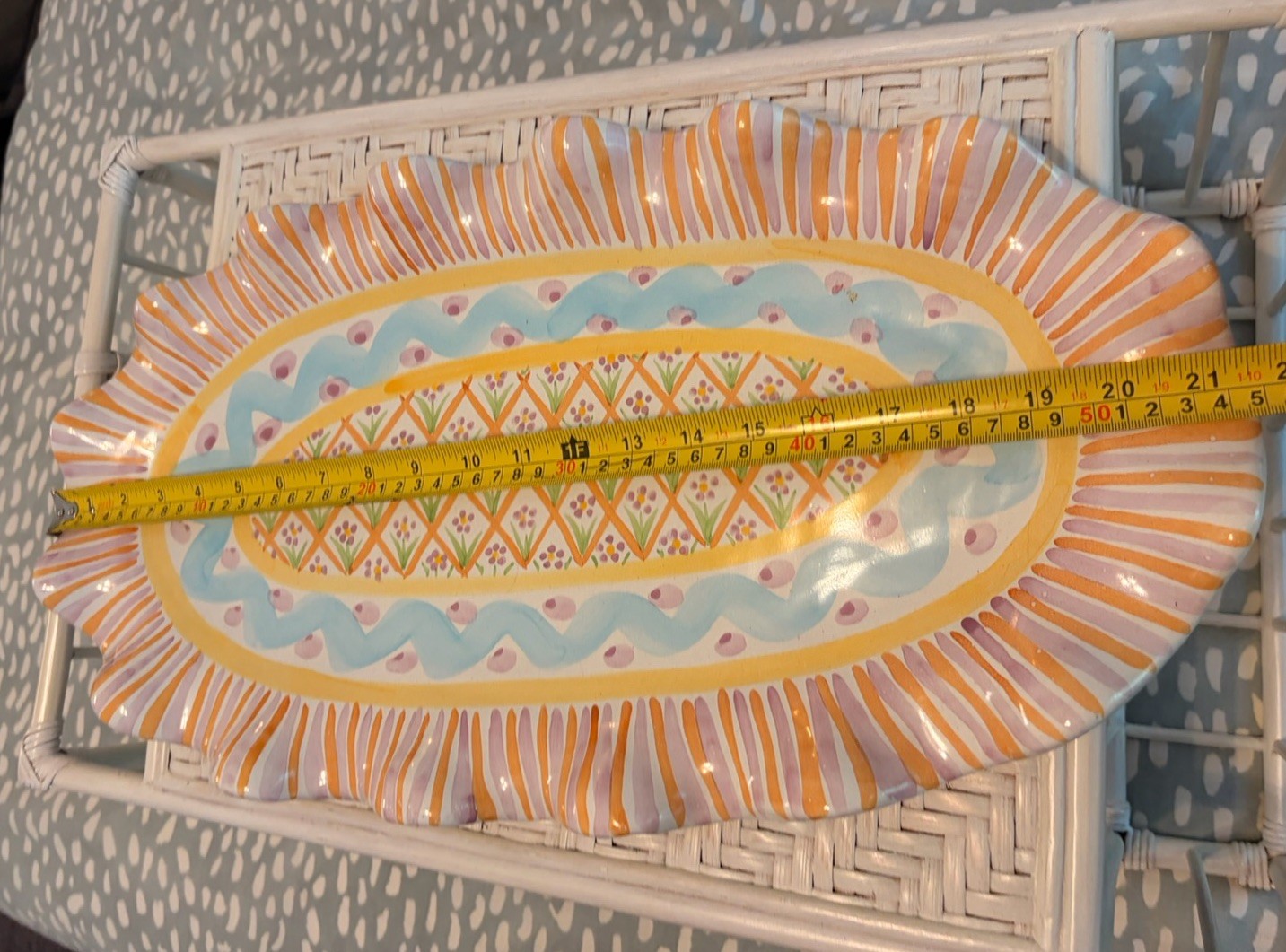 RARE Mackenzie Childs SUMMER FROCK 21.5” Oversized Hand Painted Oval Platter