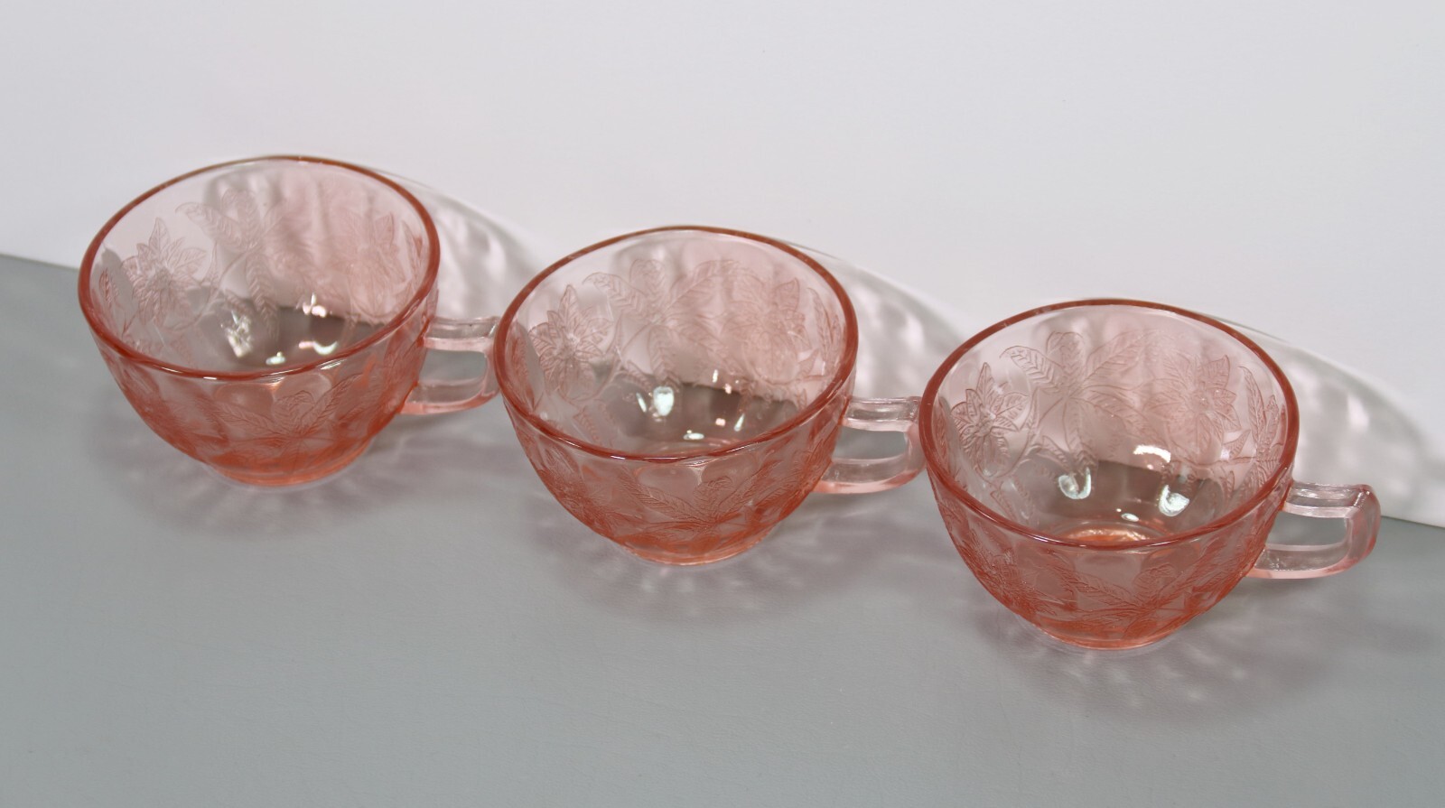 Three Pink Floral Cups 2 1/8″ – Jeannette Made in USA