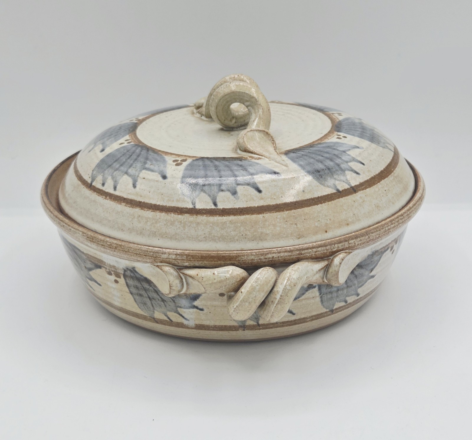 90s The Potter Daughter Charest Pottery 8 in Casserole Dish Lid Spiral Handles