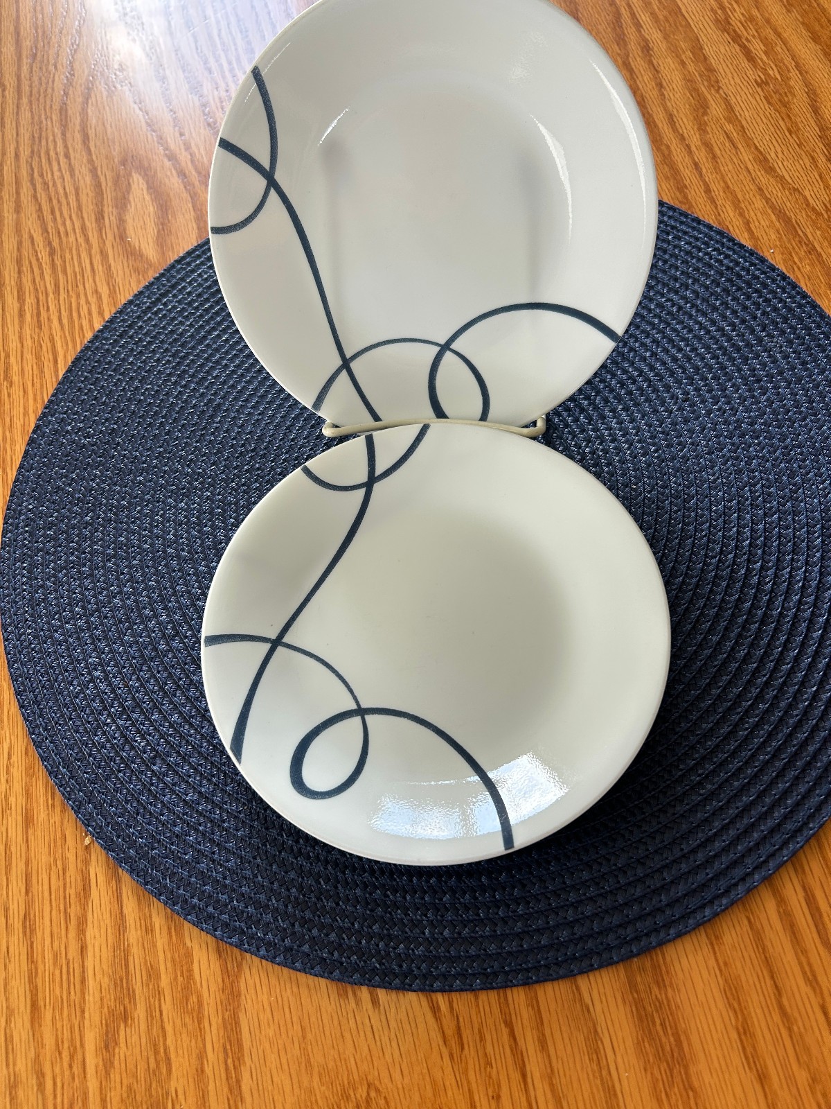 Corelle LIA (Corlia) Dessert Plates~6 3/4″~Set Of 4~Navy Blue Swirl~Vitrelle