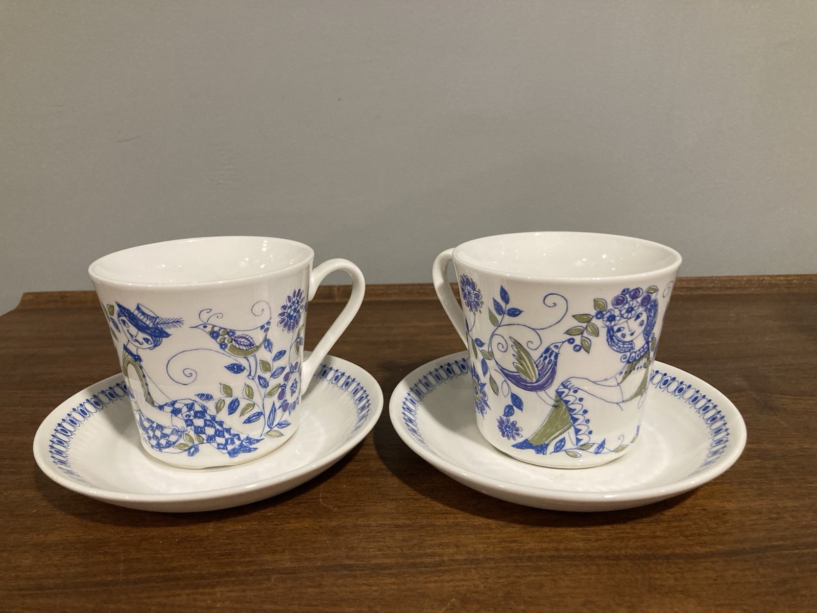 Vtg Figgjo Flint Lotte Pattern Tea Cup and Saucer Norway by Turi Set Of 2