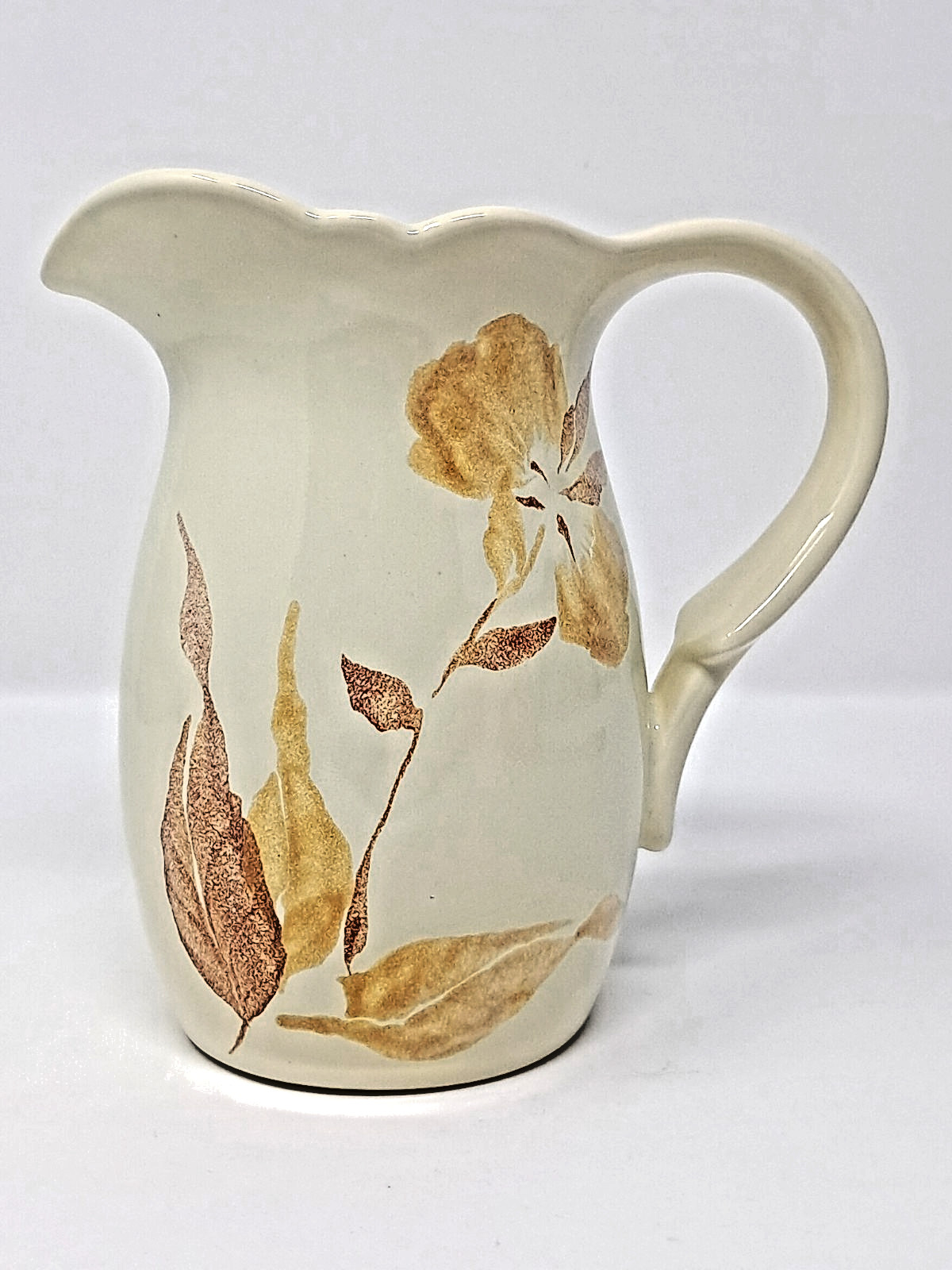Royal Haeger # 934 Ceramic Pitcher cream colored Fall Floral design vintage