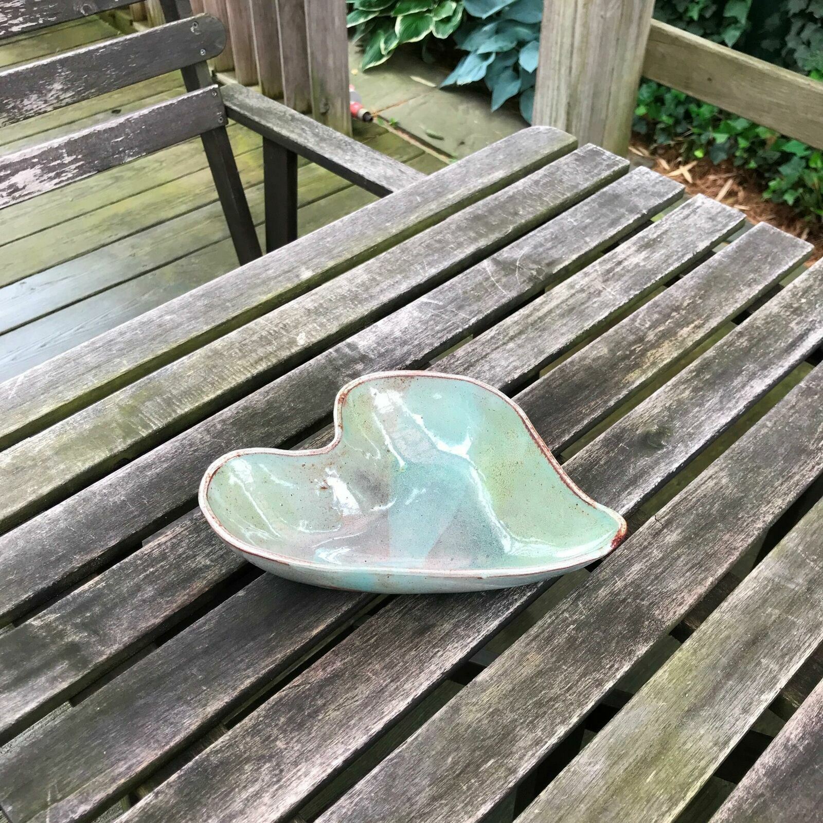 9″ Vintage Pottery Bowl Leaf Form Amoeba Shape Light Sage Green Art Studio