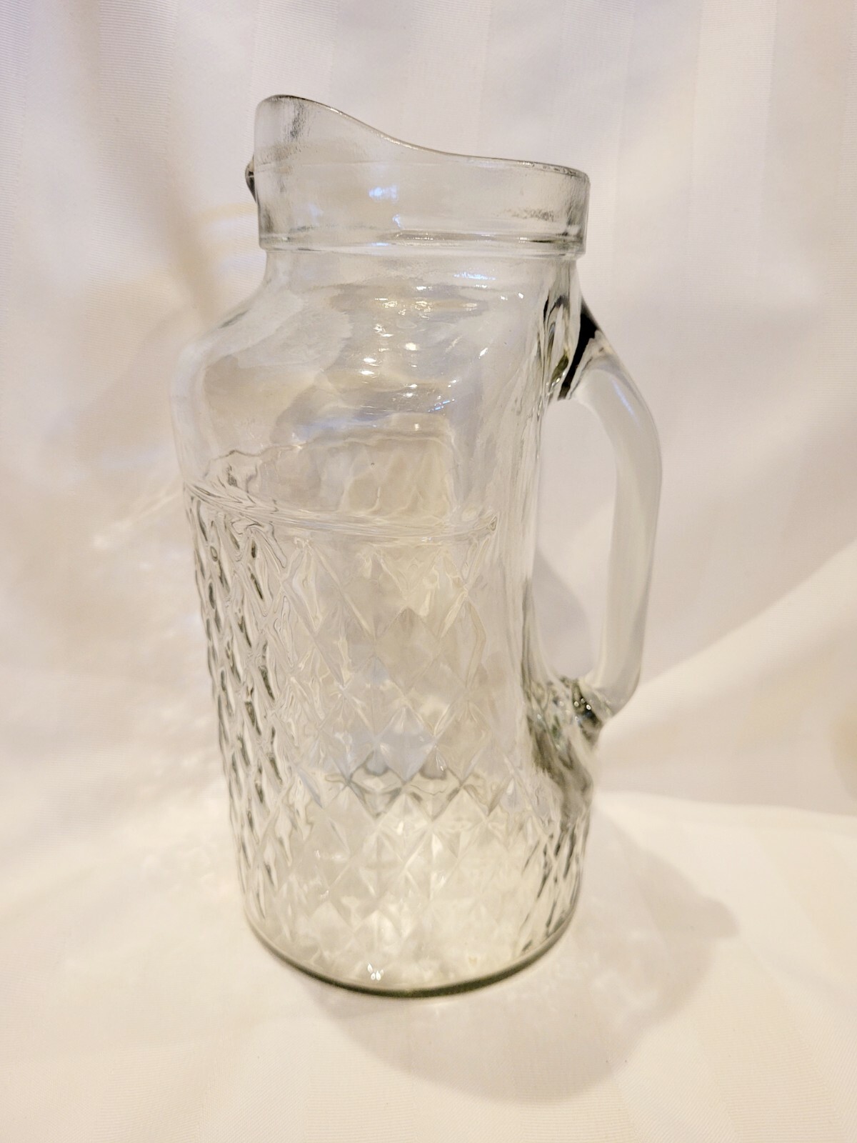 Vintage Juice Pitcher Mid-Century Diamond Pattern Clear Recessed Handle