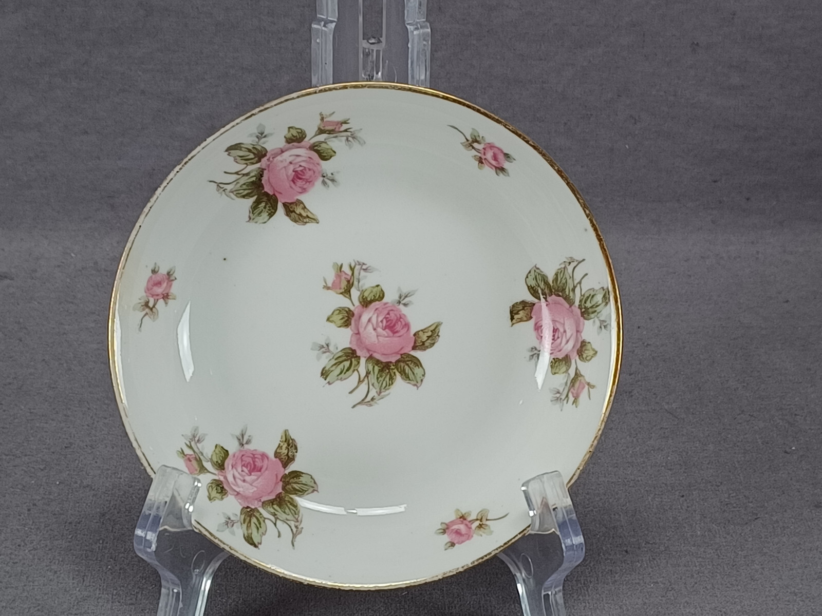 Set of 6 Limoges Pink Roses & Gold 5 1/8 Inch Dessert Bowls Circa 1900-1941