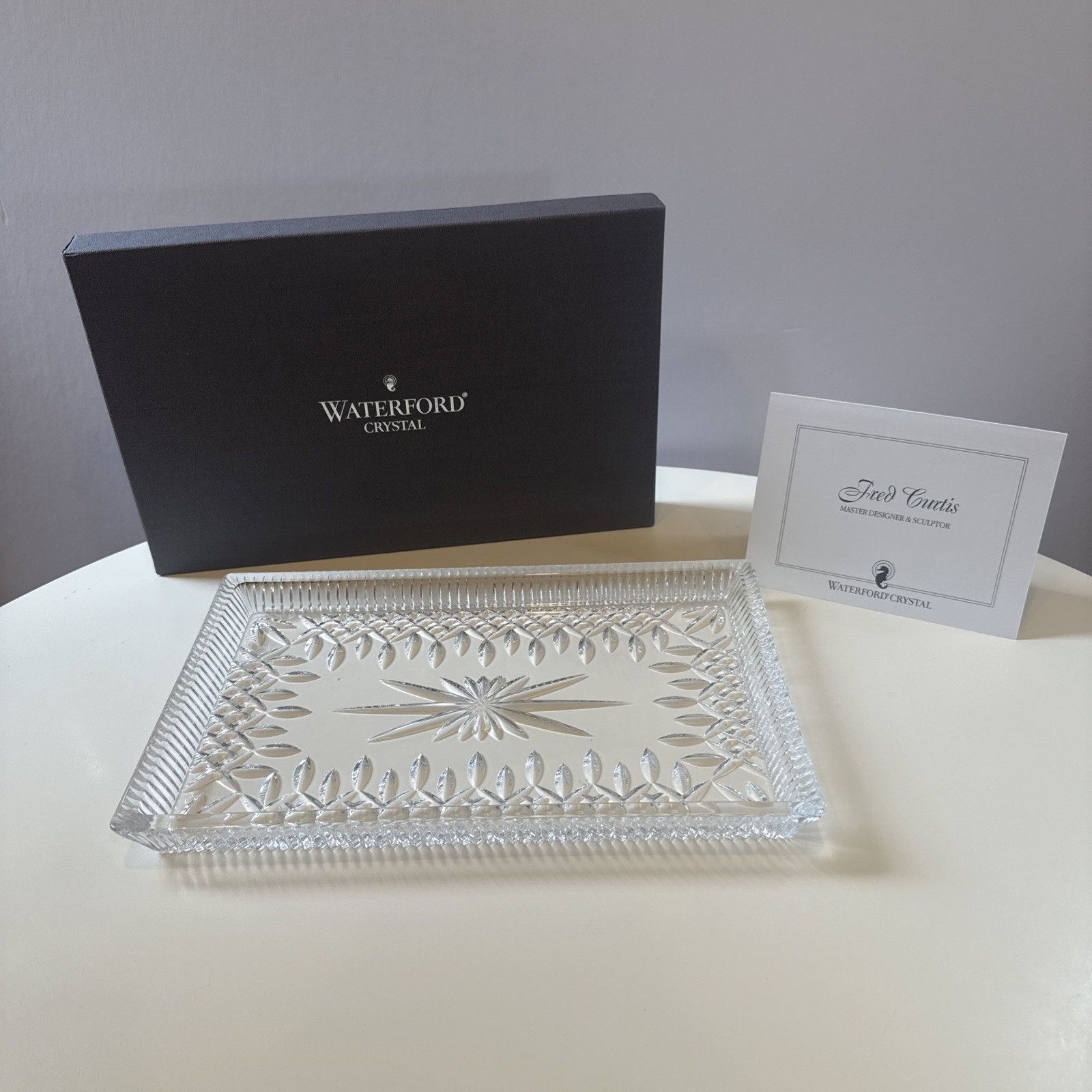 Waterford Crystal Lismore 11″ Vanity Tray Signed Fred Curtis w/ Box Ireland