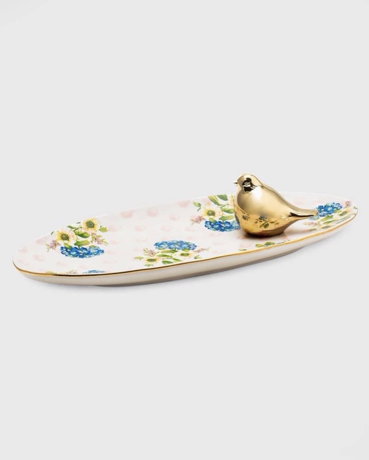 MacKenzie-Childs Wildflower Golden Bird Oval Trinket Tray