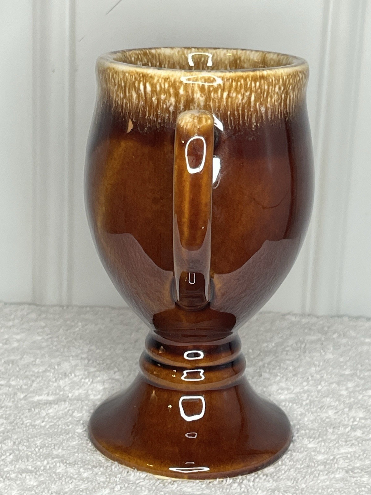Set of 4 Vintage Hull Pottery Brown Drip Glaze Irish Coffee Pedestal Mugs 6″