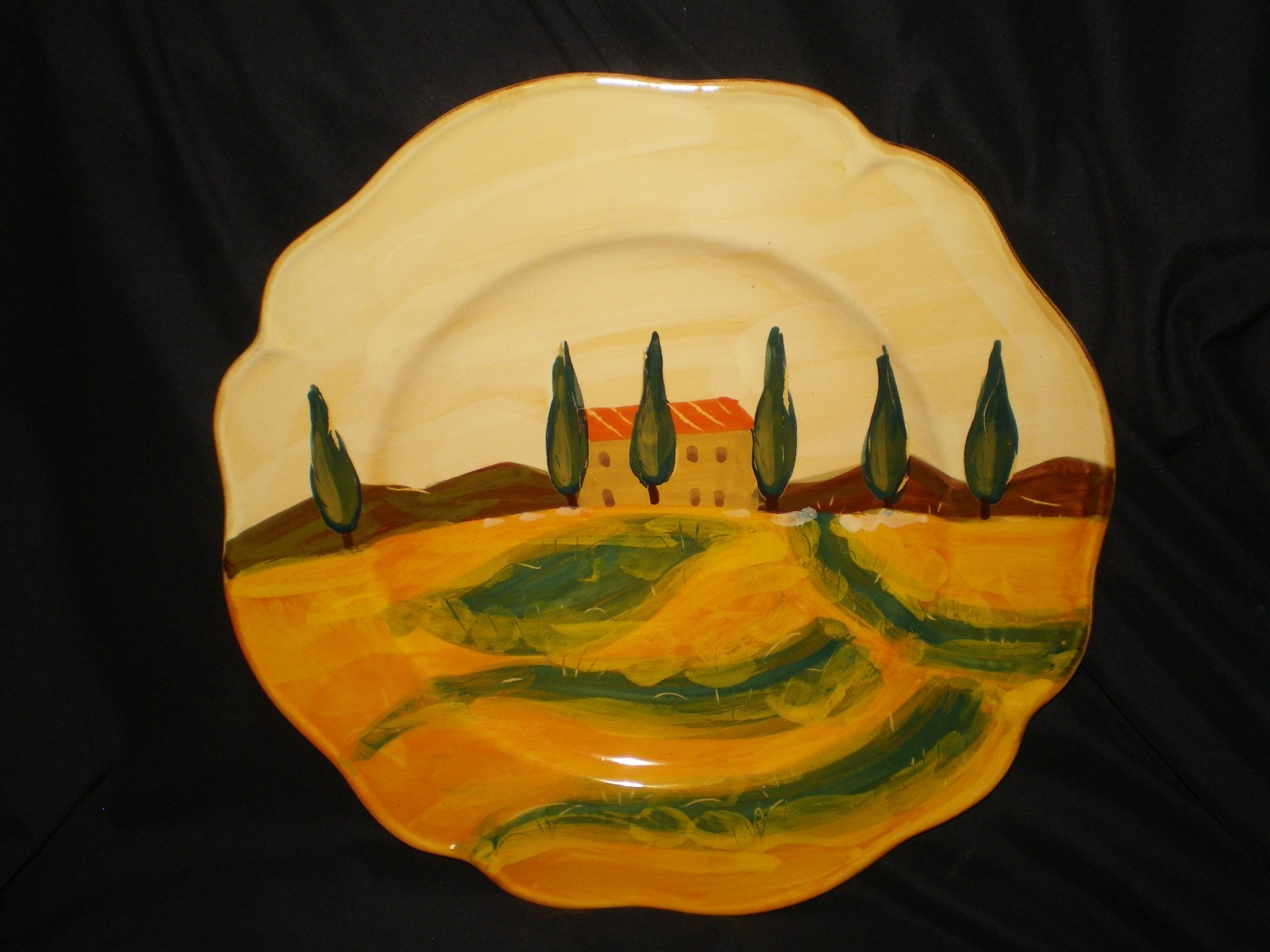 RARE Vietri 13″ Art Pottery Charger Serving Plate Italian Countryside Tuscany