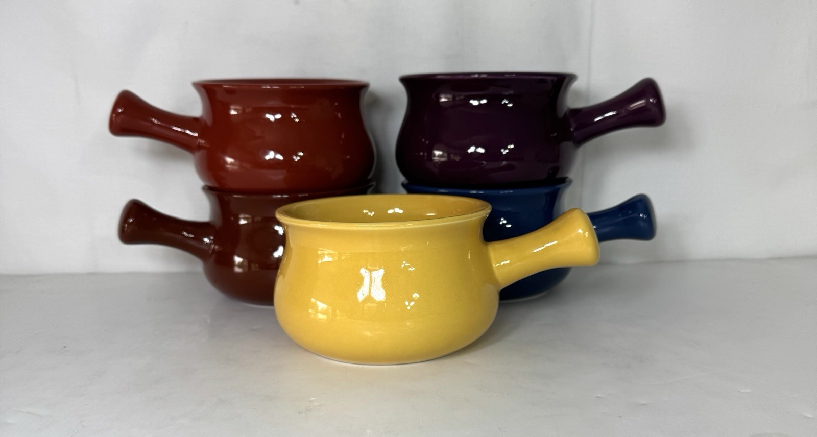 Stoneware Soup Bowl Mugs Set of 5 Multicolor Rustic Pottery Chili Bowls