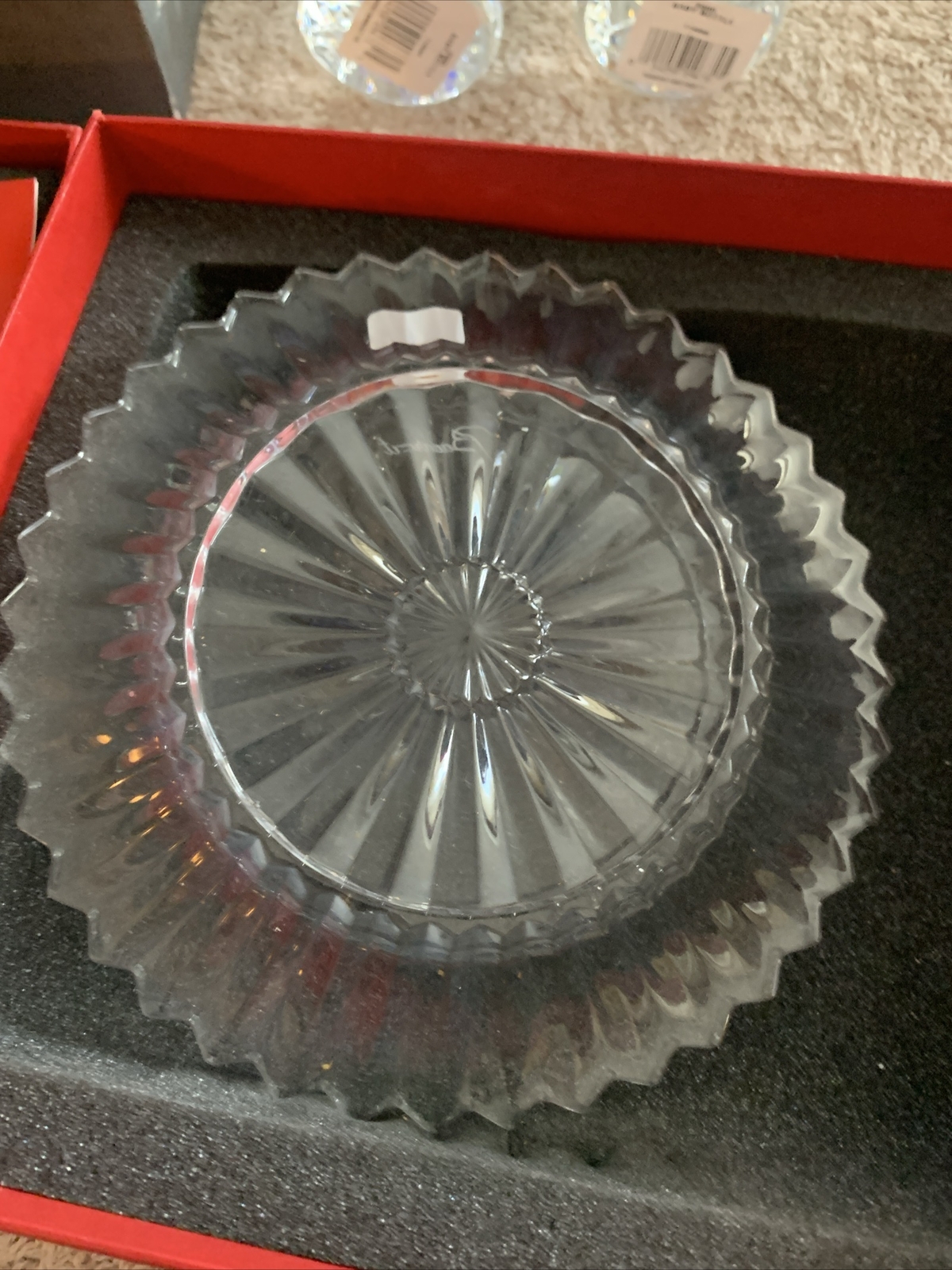 BACCARAT CLEAR CRYSTAL 6 1/4″ PLATE NEW & 2 WATERFORD BABY BOTTLES 2000
