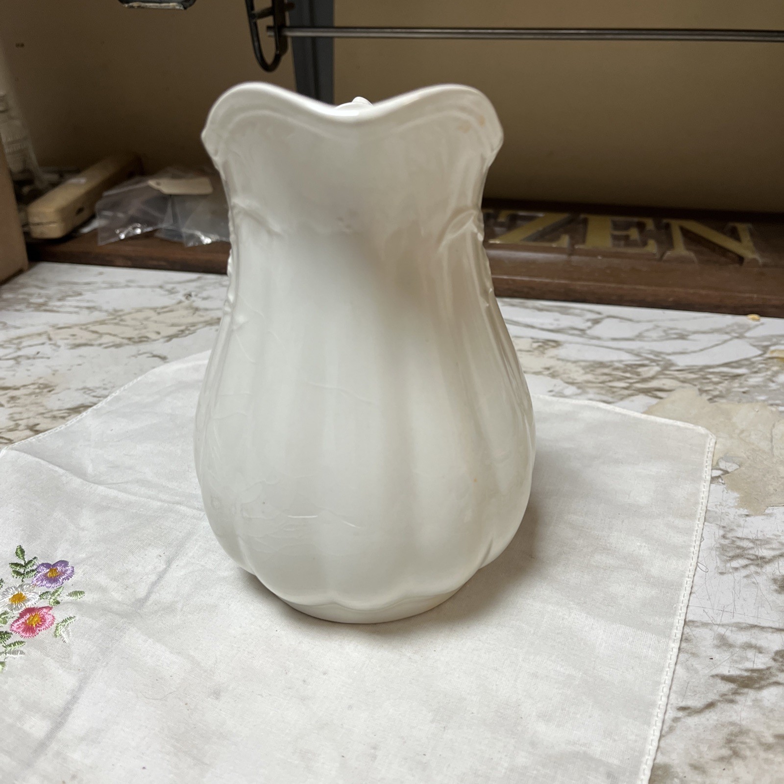 Royal Crownford Ironstone Wheat Pitcher White England Pottery 6.5″
