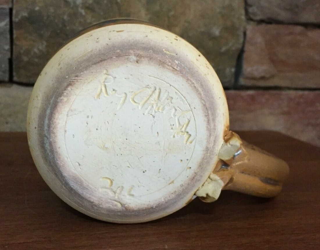 Hand Spun~Pottery~3½” Coffee Mug~Drip Glazed~Signed
