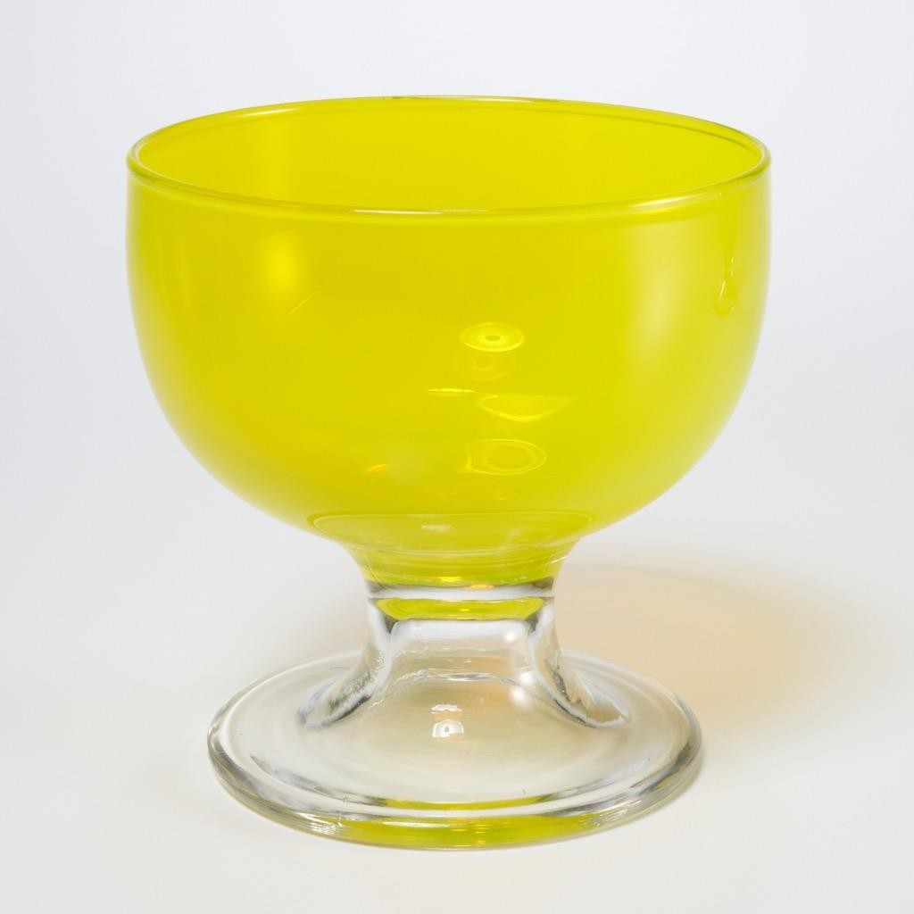 Canary Lemon Yellow Footed Glass Pedestal Dessert Dessert Bowl 6 pc Lot 3.5″h