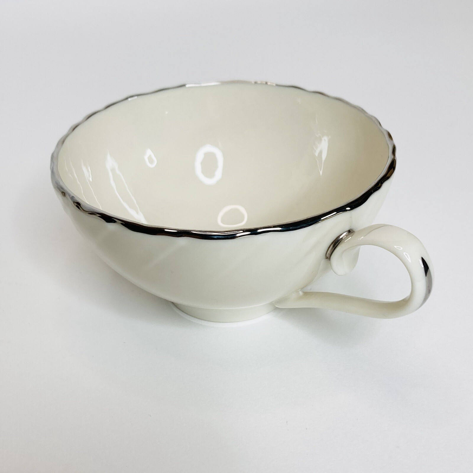 Lenox Weatherly Platinum Teacup Ivory White Silver Rim And Handle Made In USA