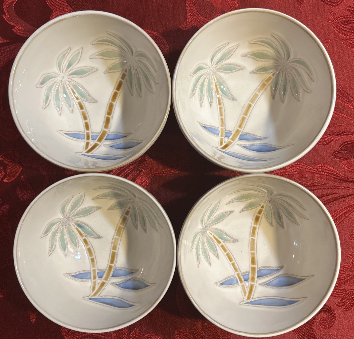 Pfaltzgraff Everyday Palm Dinner Salad Plates Cereal Bowls 12 Pc EUC