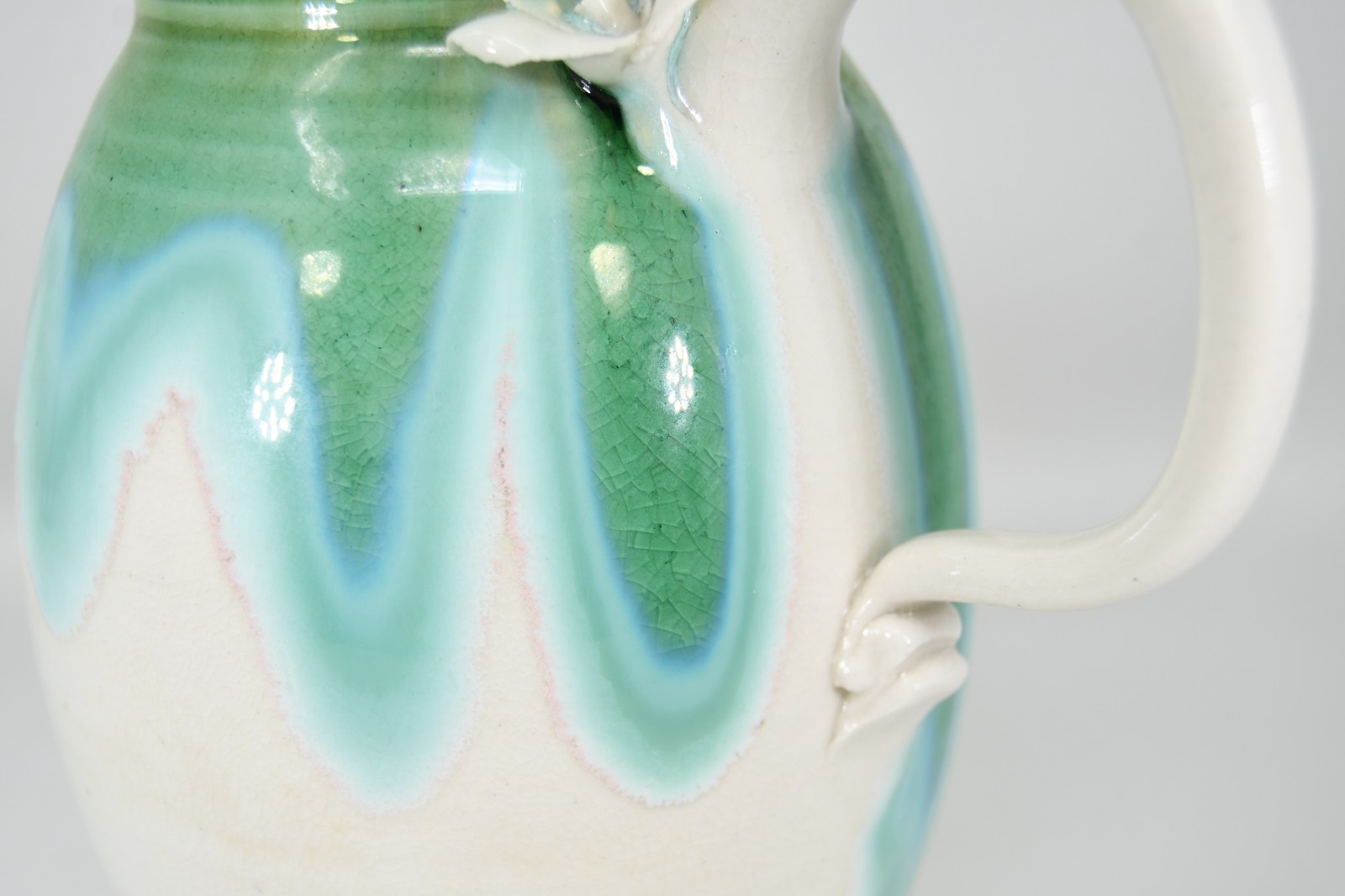 VTG Studio Art Pottery Pitcher Applied Flower Drip Flow Crystalline Glaze Signed