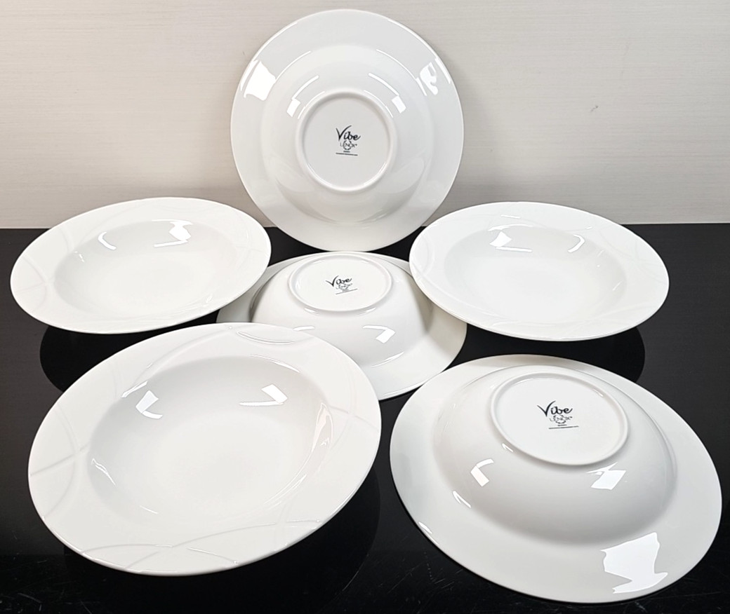 6 Lenox Vibe Rim Soup Pasta Bowl Set White Swirled Elegant Table Dining Dish Lot