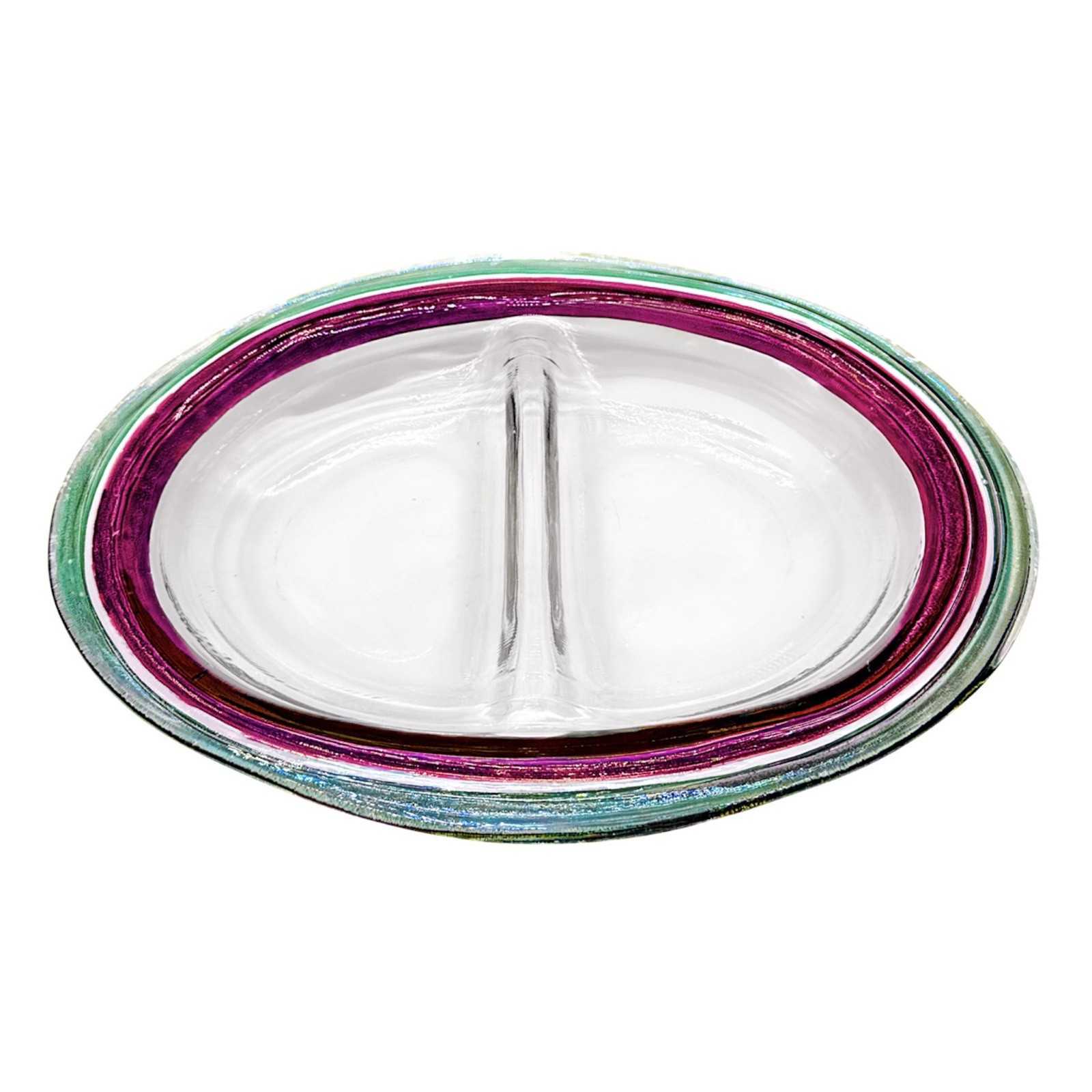 Vtg. Pfaltzgraff Juniper Hand Blown Italian Glass 15.25″ Divided Serving Platter
