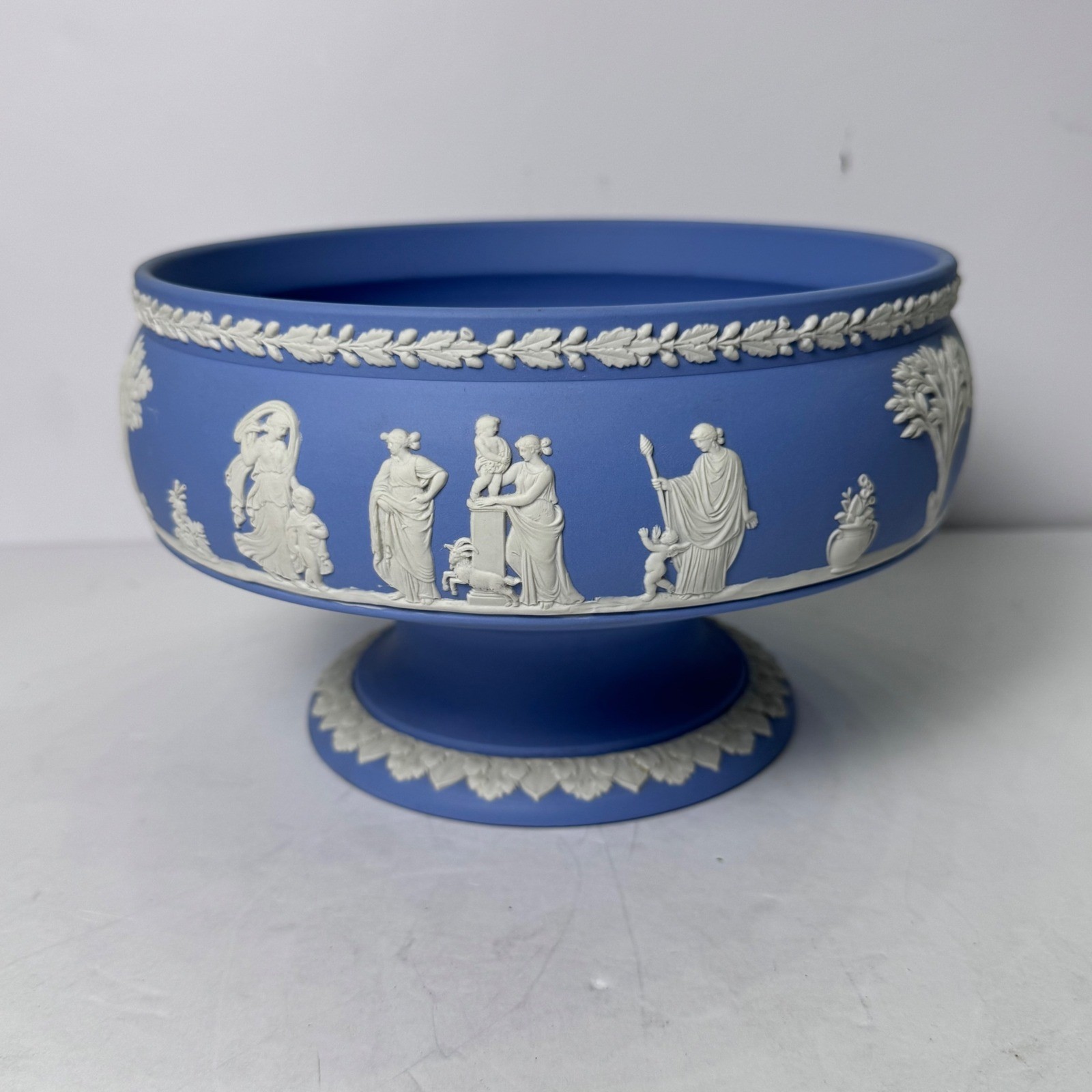 Wedgwood Blue Jasperware Footed Bowl Neoclassical Sacrifice Scenes England
