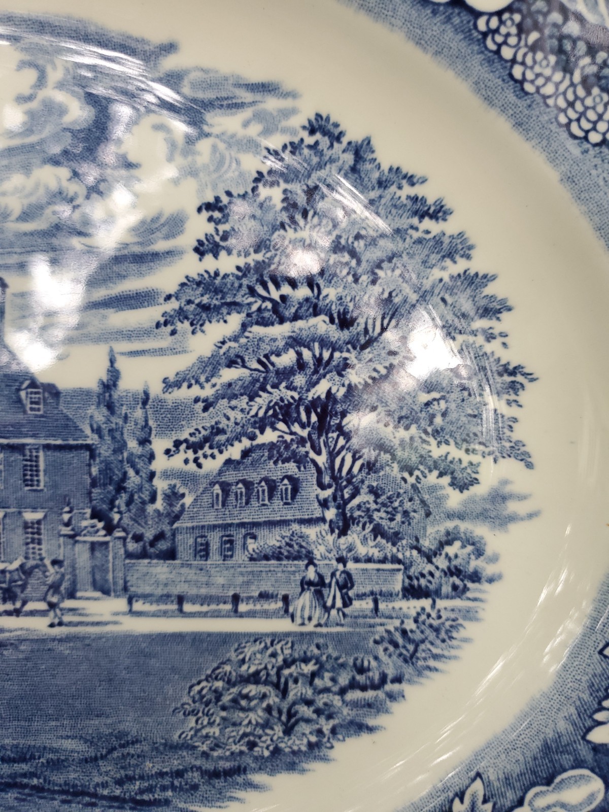 VTG Liberty Blue White Staffordshire Transferware Ironstone Oval Platter 12″