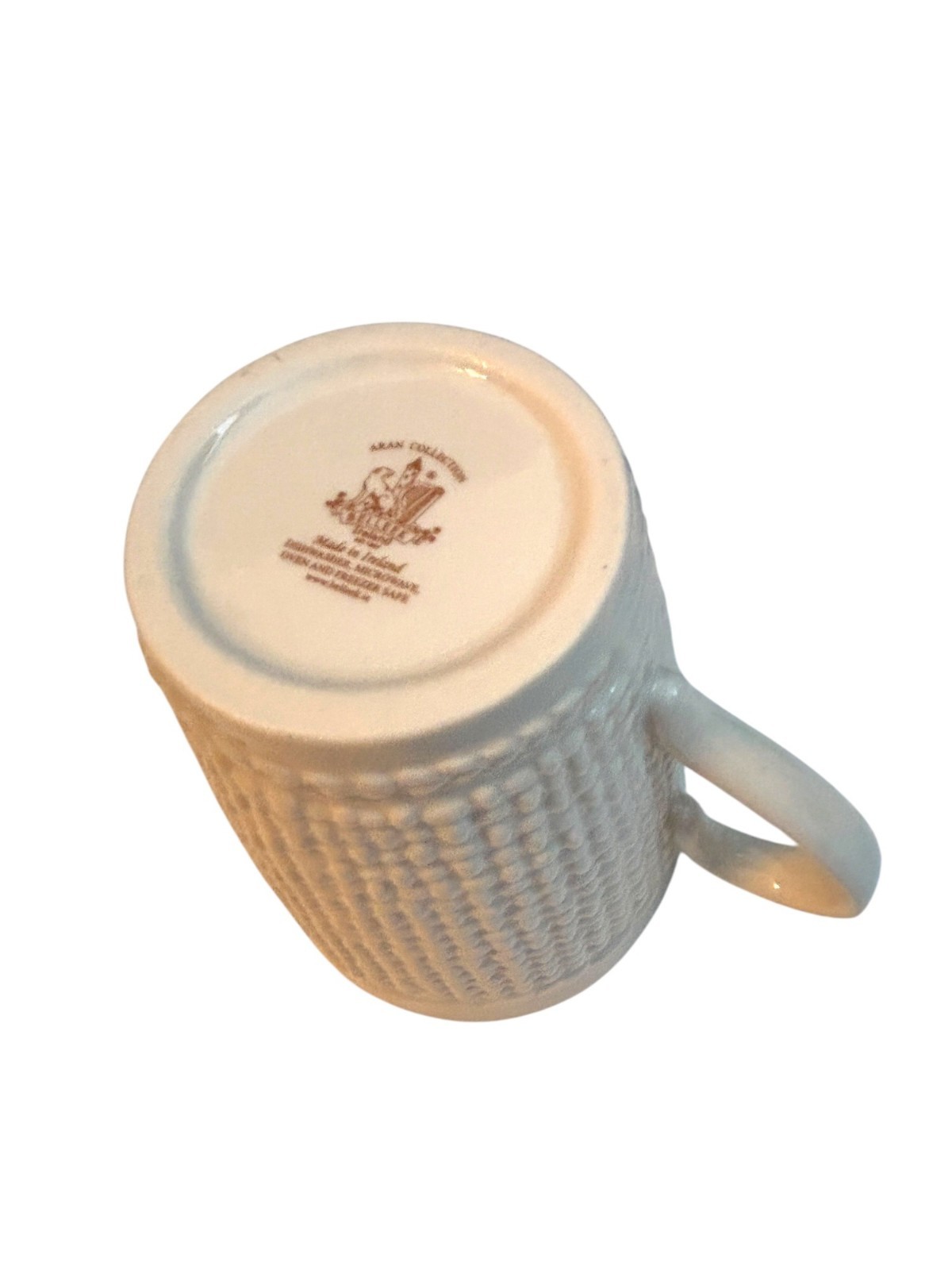 Belleek Aran Collection White Textured Ceramic Mug Made in Ireland 12 oz