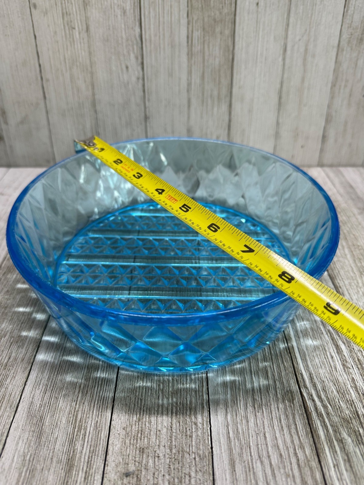Vtg EAPG Bryce Brothers Style Bowl Diamond Quilted Pattern Sky Blue Glass 8″ DIA
