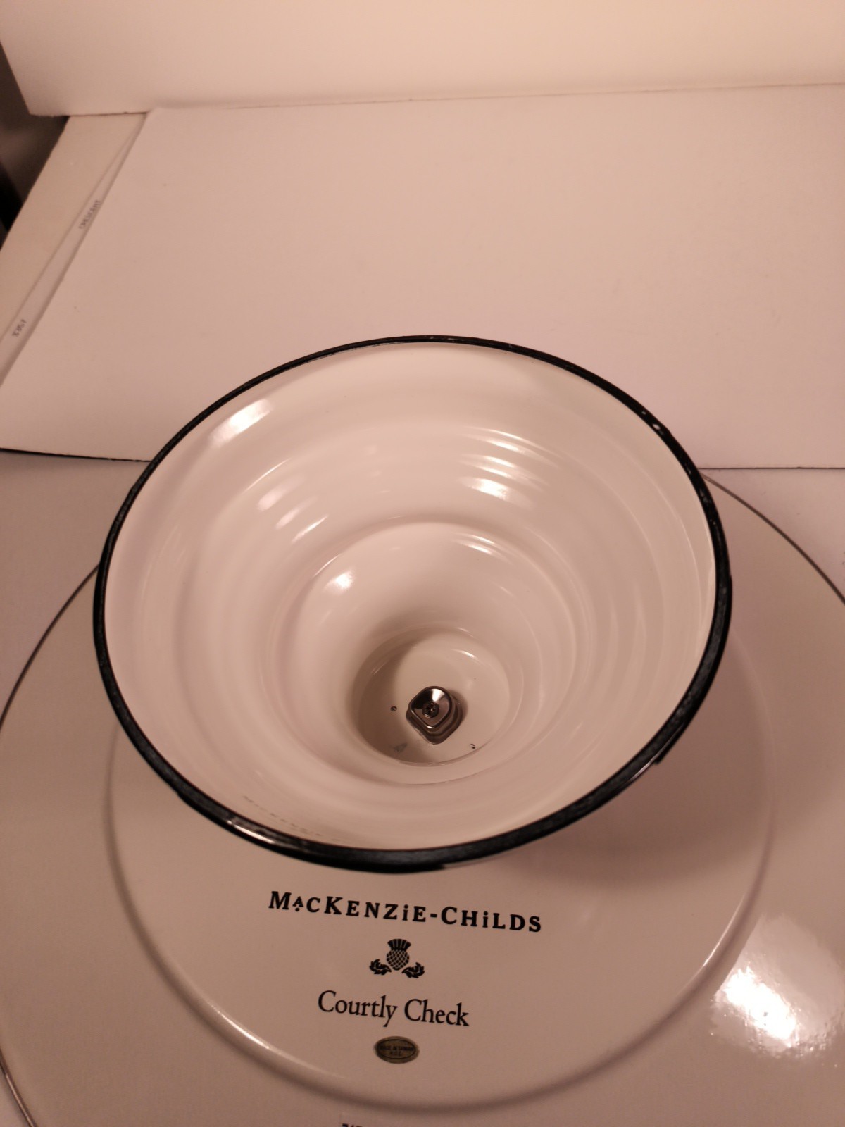 MacKenzie-Childs Courtly Check Large 16″ Round Pedestal Platter Great Condition