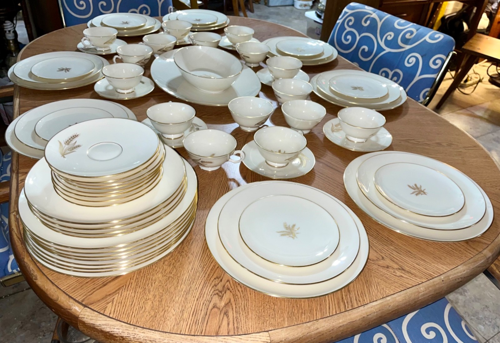 VTG 70 Pcs Wheat by Lenox MCM Ivory Porcelain Dinnerware Platter 24k Gold R 442