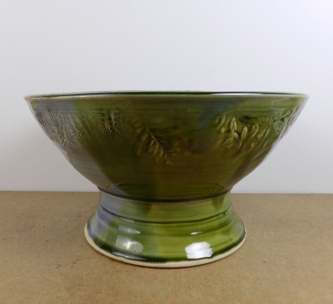 Laurey Faye Long Pottery Large Bowl North Carolina Blue & Green 12.5″ x 7″