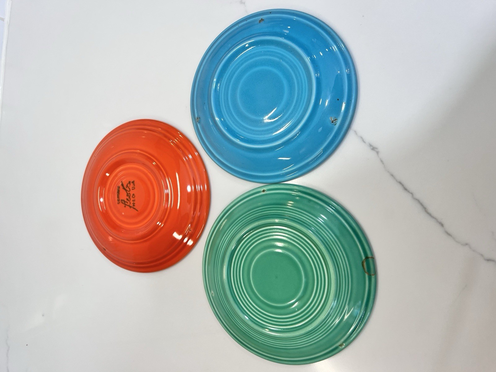 Vintage Original Fiesta 6″ Saucer Plate Lot Of 3 Multicolor Orange Green Blue