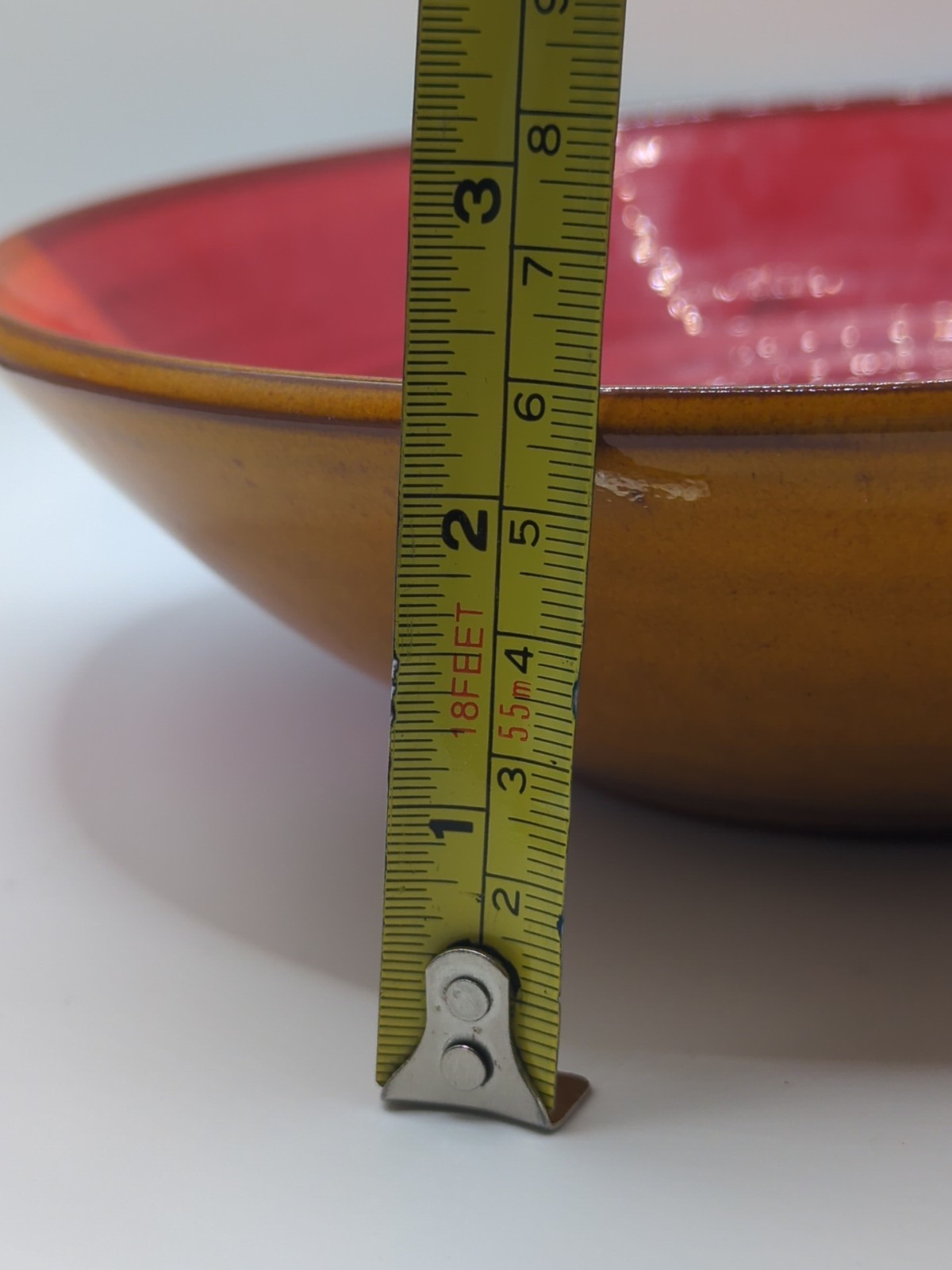 Studio Art Pottery Bowl Artist Signed Ombré Colored Design Yellow/Orange/Red 8in