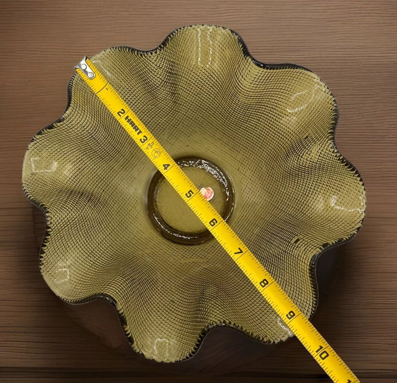 Vintage Bronze (varies) Made In Italy Waffle Crimped Ruffle Glass Bowl 9”