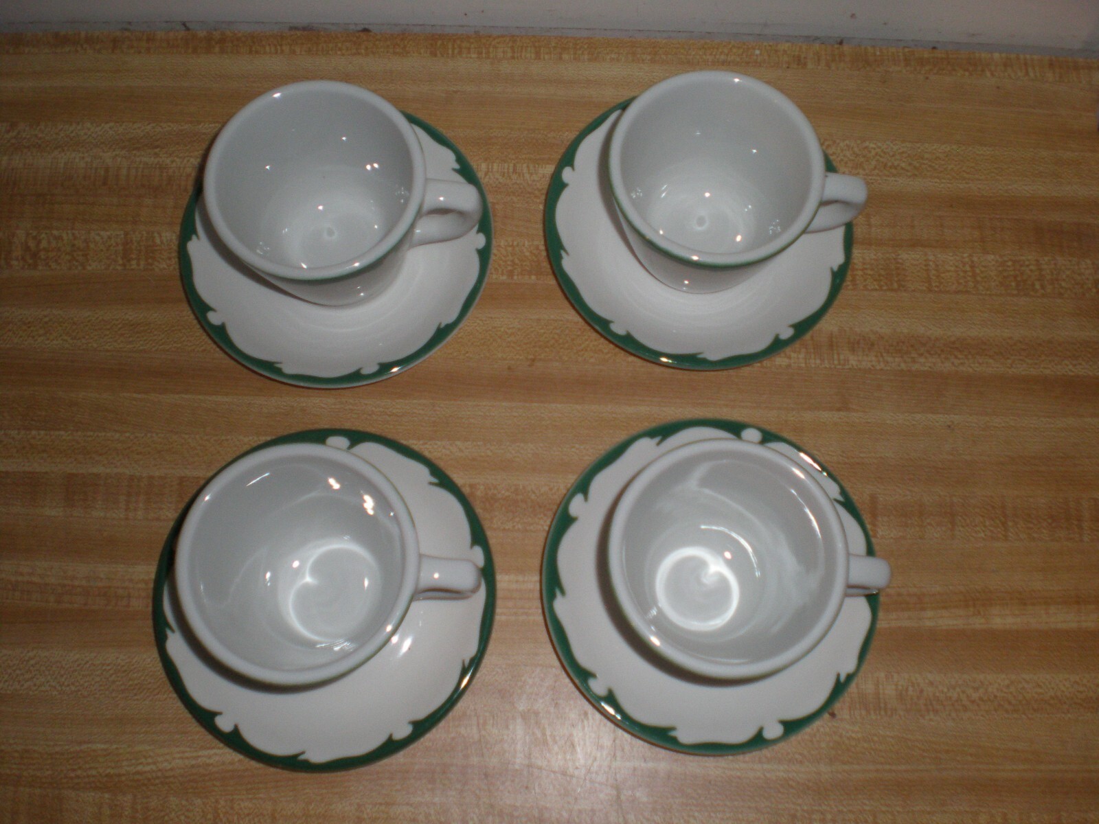 Vintage Set of 4 Shenango China Green Everglades Restaurant Ware Cups & Saucers
