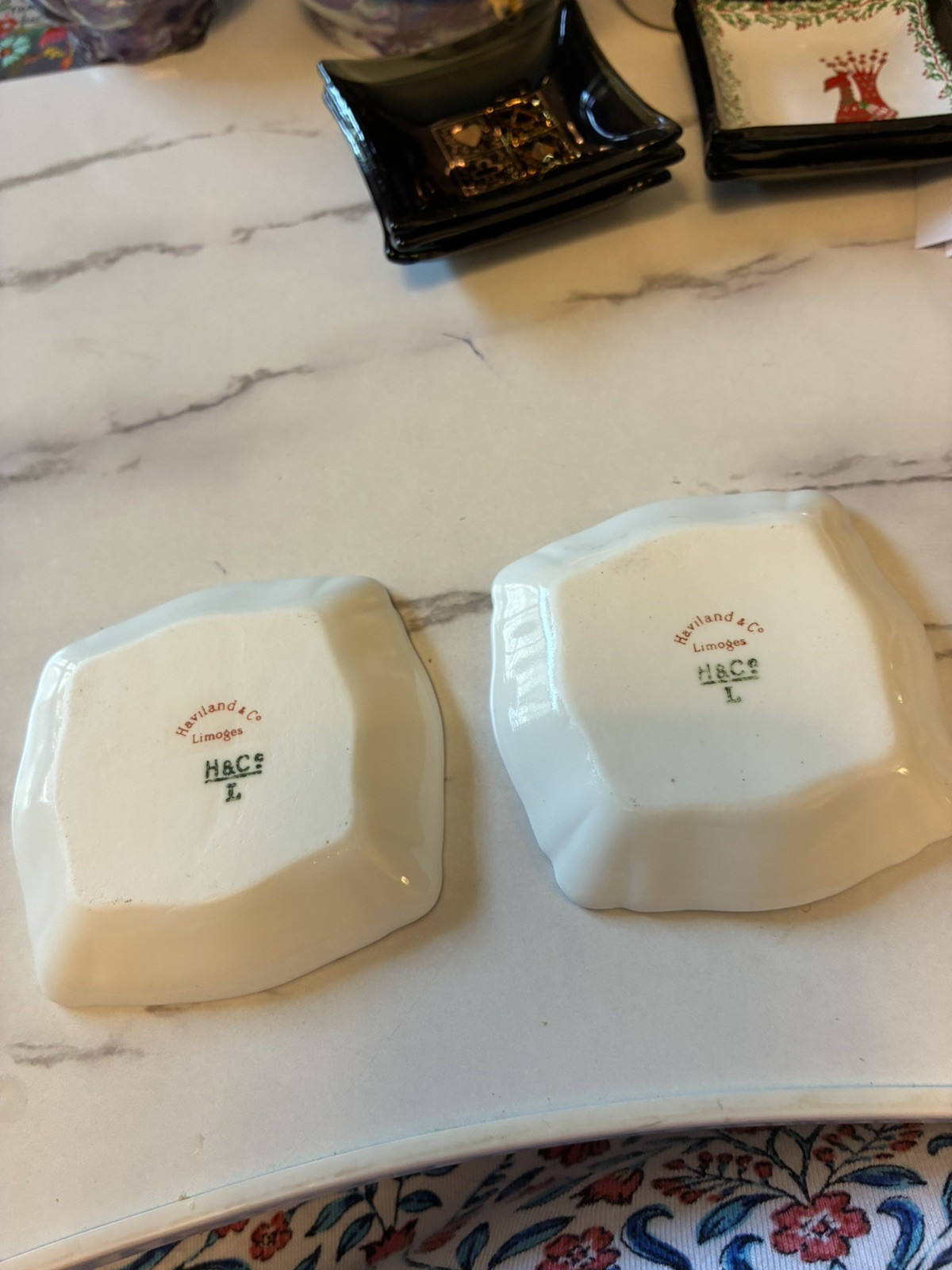 Haviland Limoges France 2.5” Square Butter Pat /Tea Bag/Salt Dish – set of 2