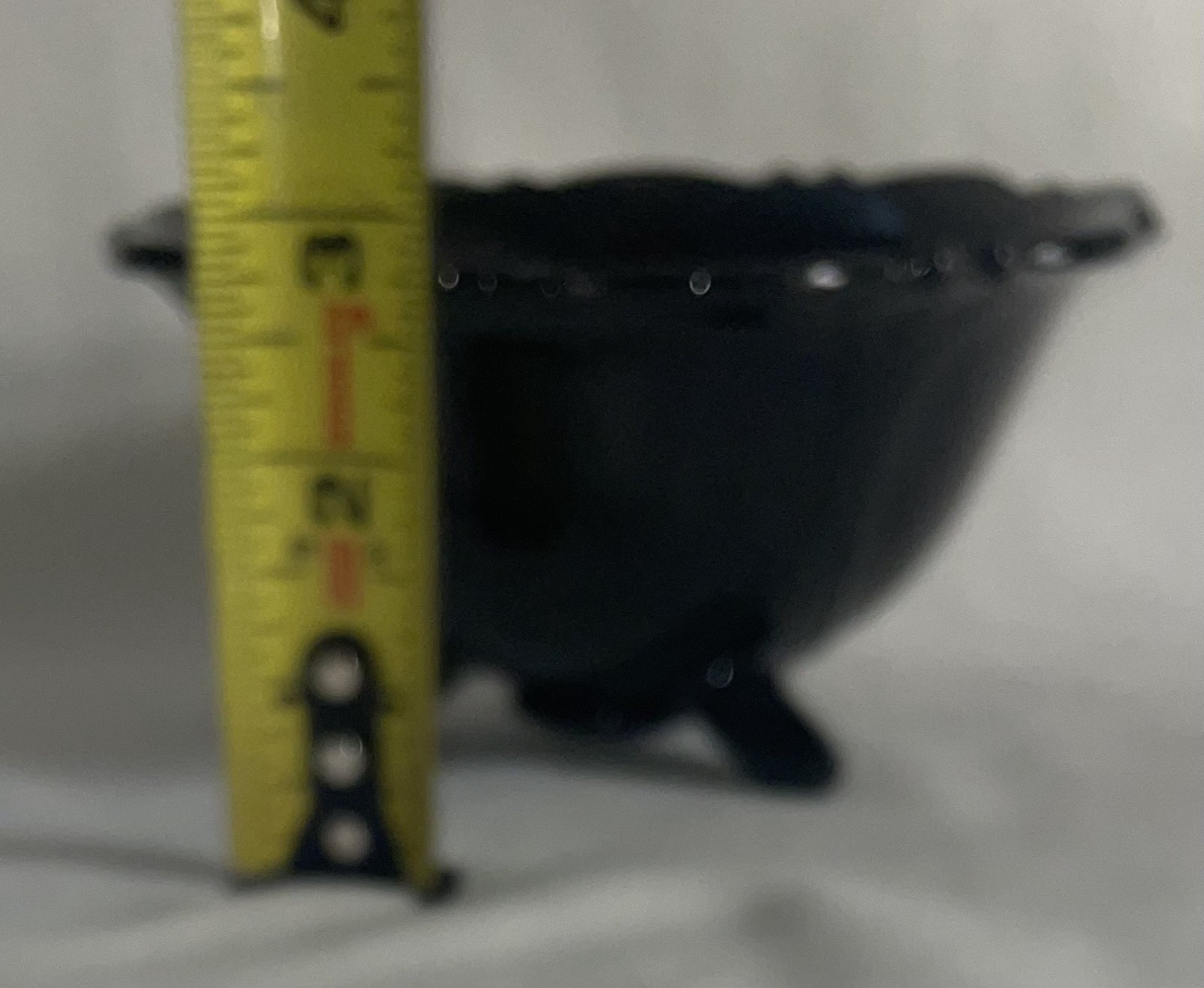 LE SMITH Mt Pleasant Black Amethyst Glass 3 Footed Candy Dish Bowl 3″ tall