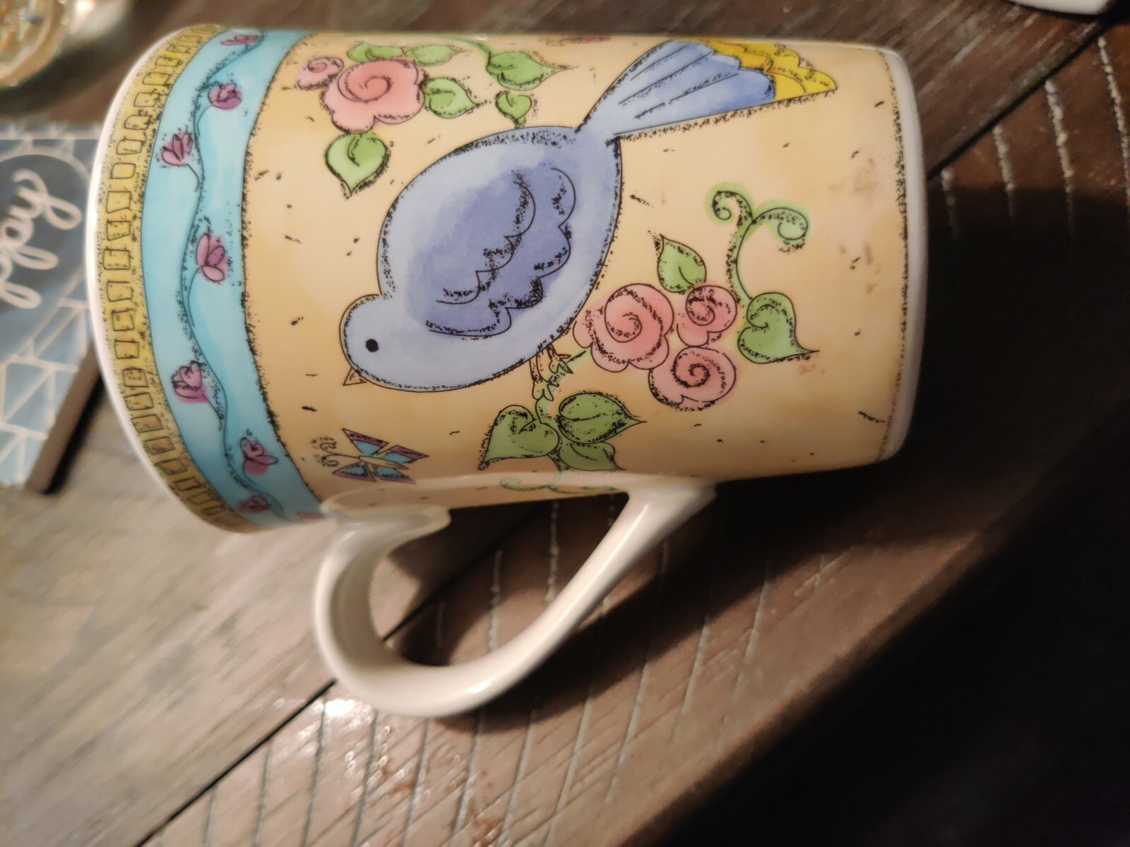 Sango Birds and The Bees Coffee Mug, Lipkin, Purple Blue Pink Floral Ceramic