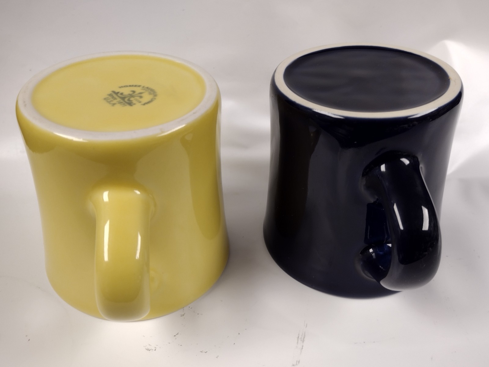 Pair of Homer Laughlin Yellow & Cobalt Blue Vintage Diner 10Oz Coffee Mugs USA