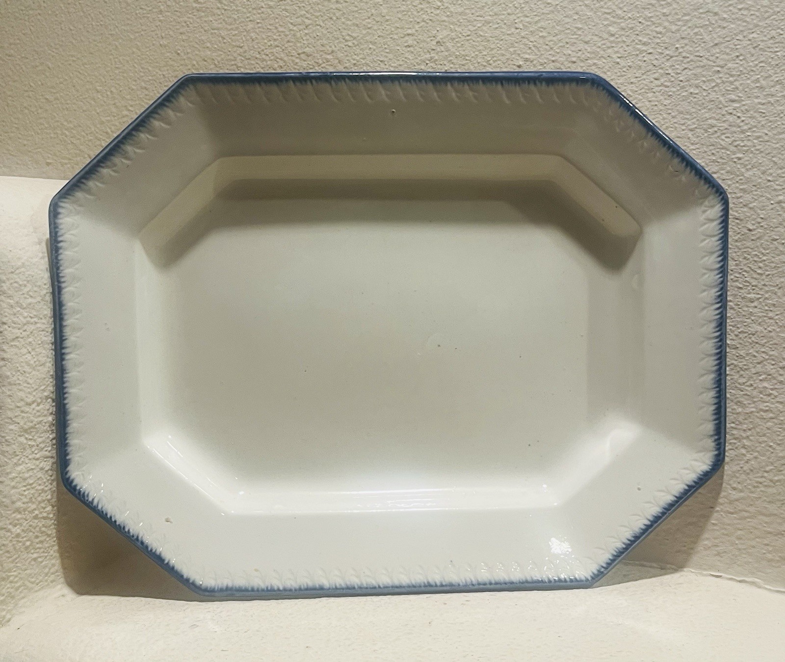 Leeds Cobalt Blue Feather/Shell Edged Platter, Octagon Shaped, 11.5” X 14.75”