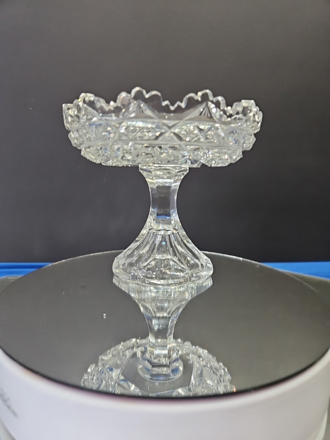 Compote Bowl, American Brilliant Period Cut Glass Crystal Hoare signed Steuben