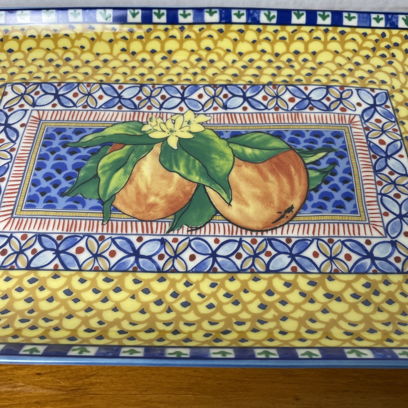 WILLIAMS SONOMA Sicily Ceramic Platter 8 3/4 by 14 inches Peaches Serving Dish