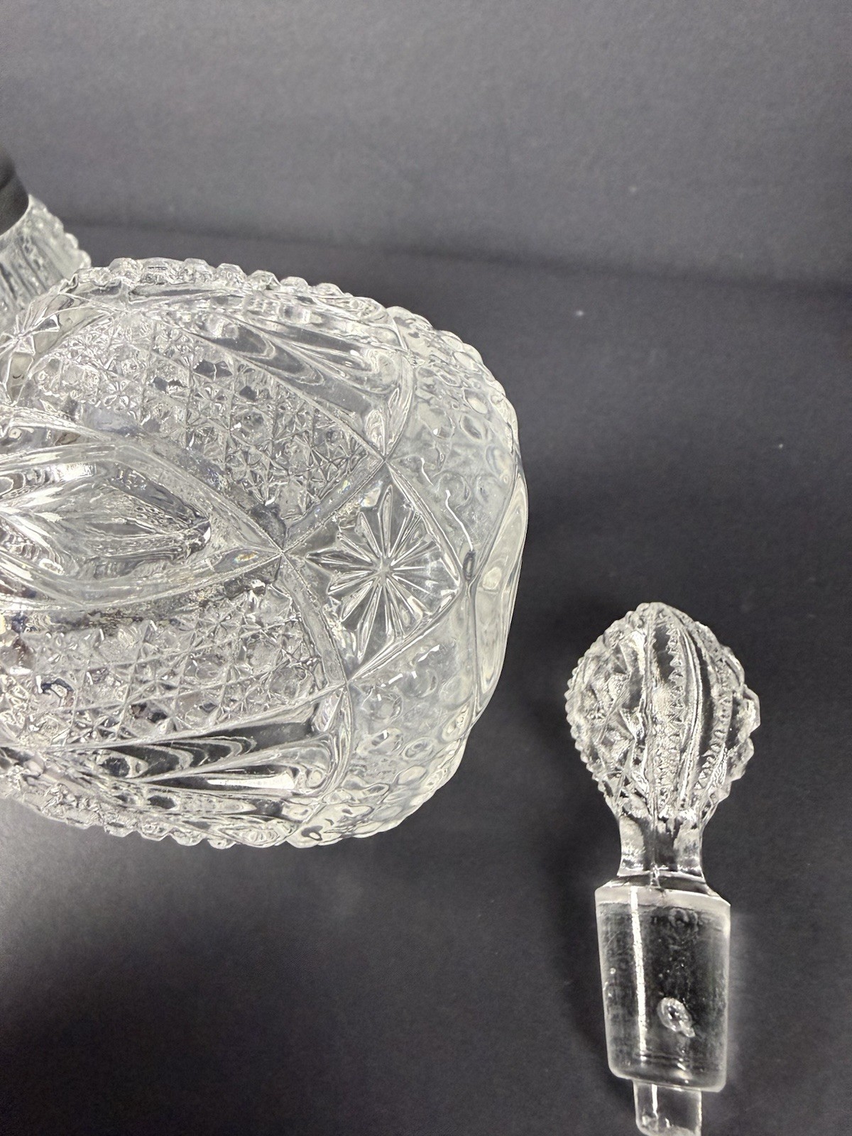 Vintage Pressed Glass Cruet, Decanter, Salt & Pepper & Relish Tray Lot of 5