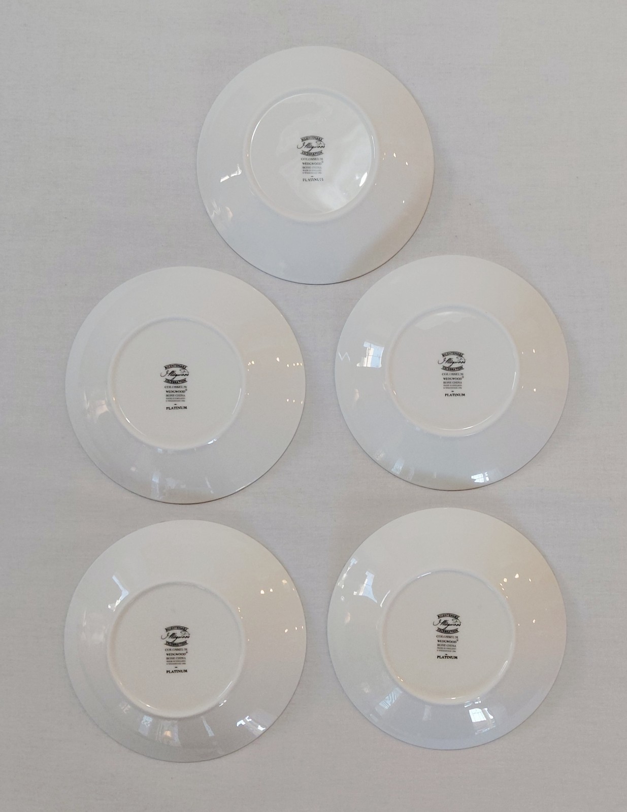 Wedgwood Cup Saucers 6 Oz Colosseum Platinum Elegant Dining Raised Panels 5 Sets