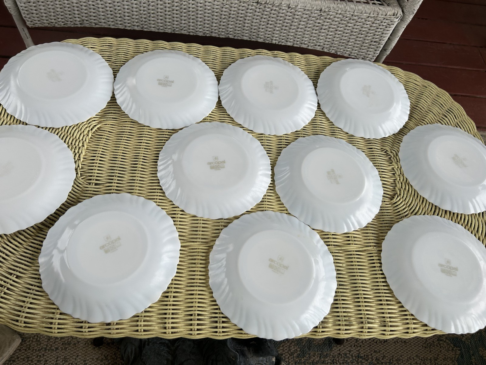 Set Of 4 11 Honorine By Arcopal France Salad Plates 7.25” Blue & White Vintage